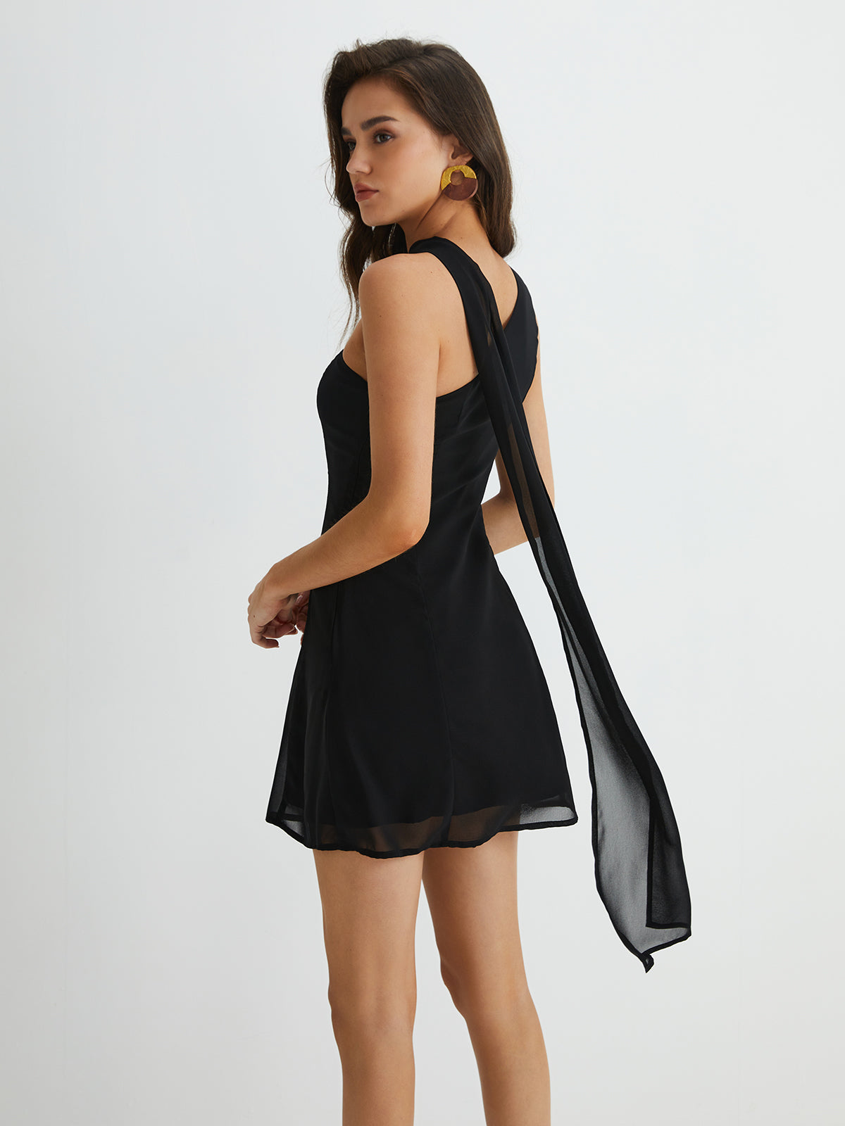 Lisette - Asymmetrical Cutaway Shoulder Short Dress