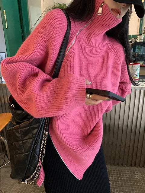 Karen - Roter, schlichter Pullover mit Stehkragen