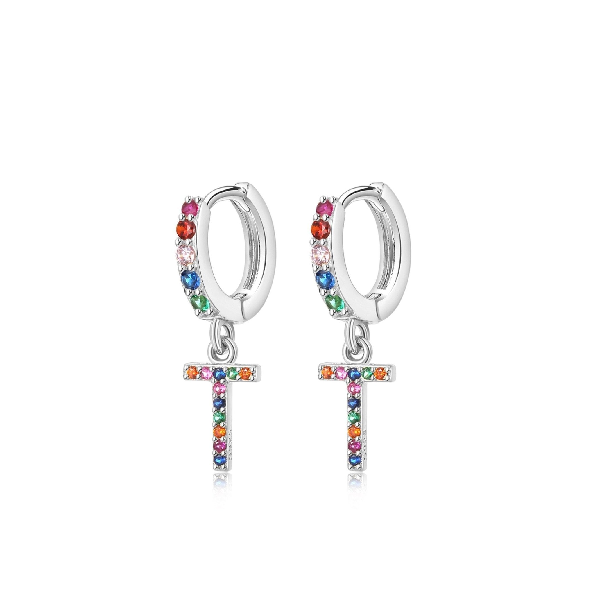 Pendientes Initial Rainbow Hoops