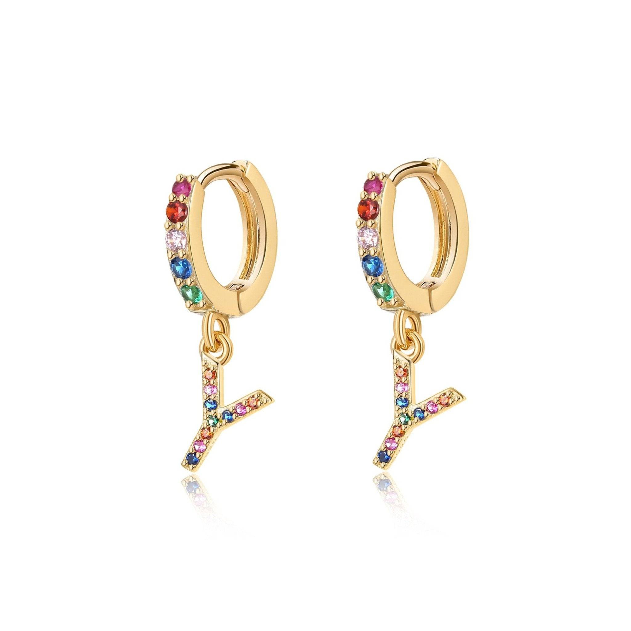 Pendientes Initial Rainbow Hoops