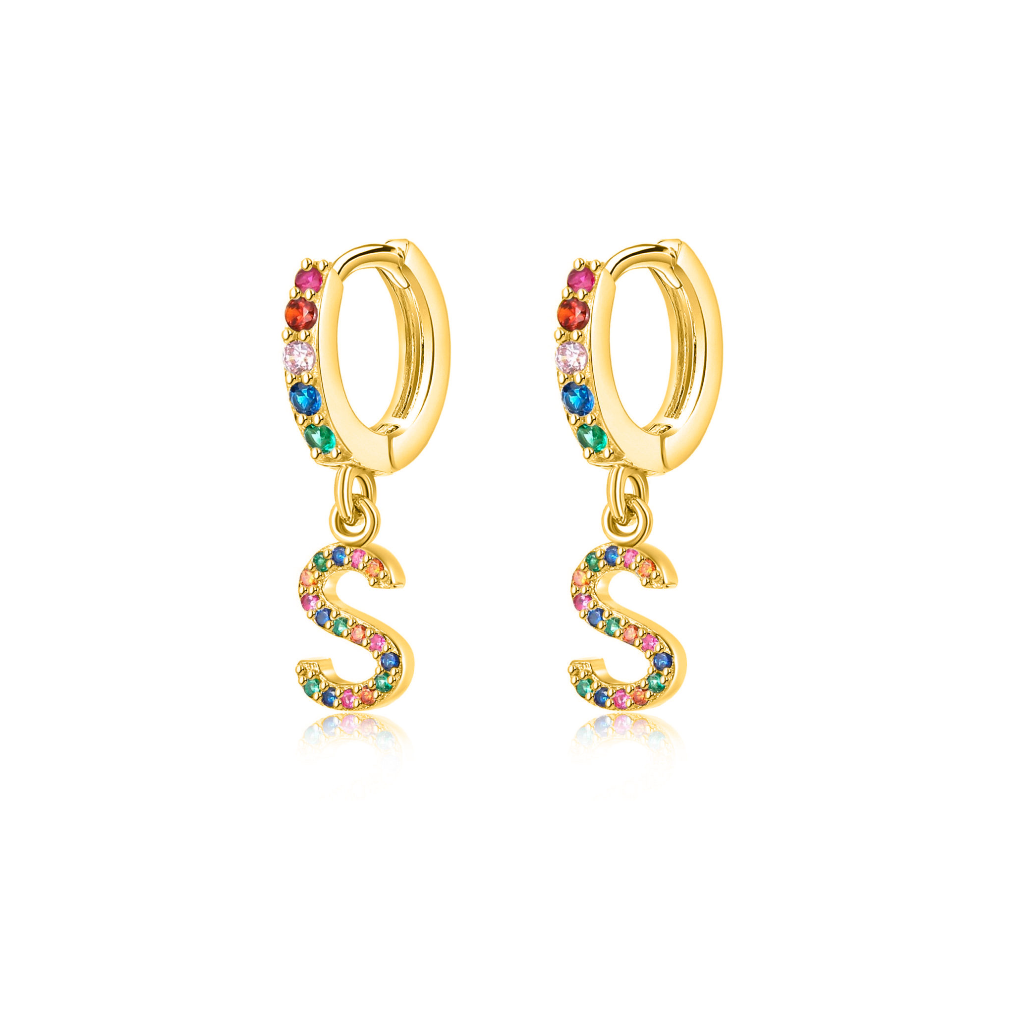 Pendientes Initial Rainbow Hoops