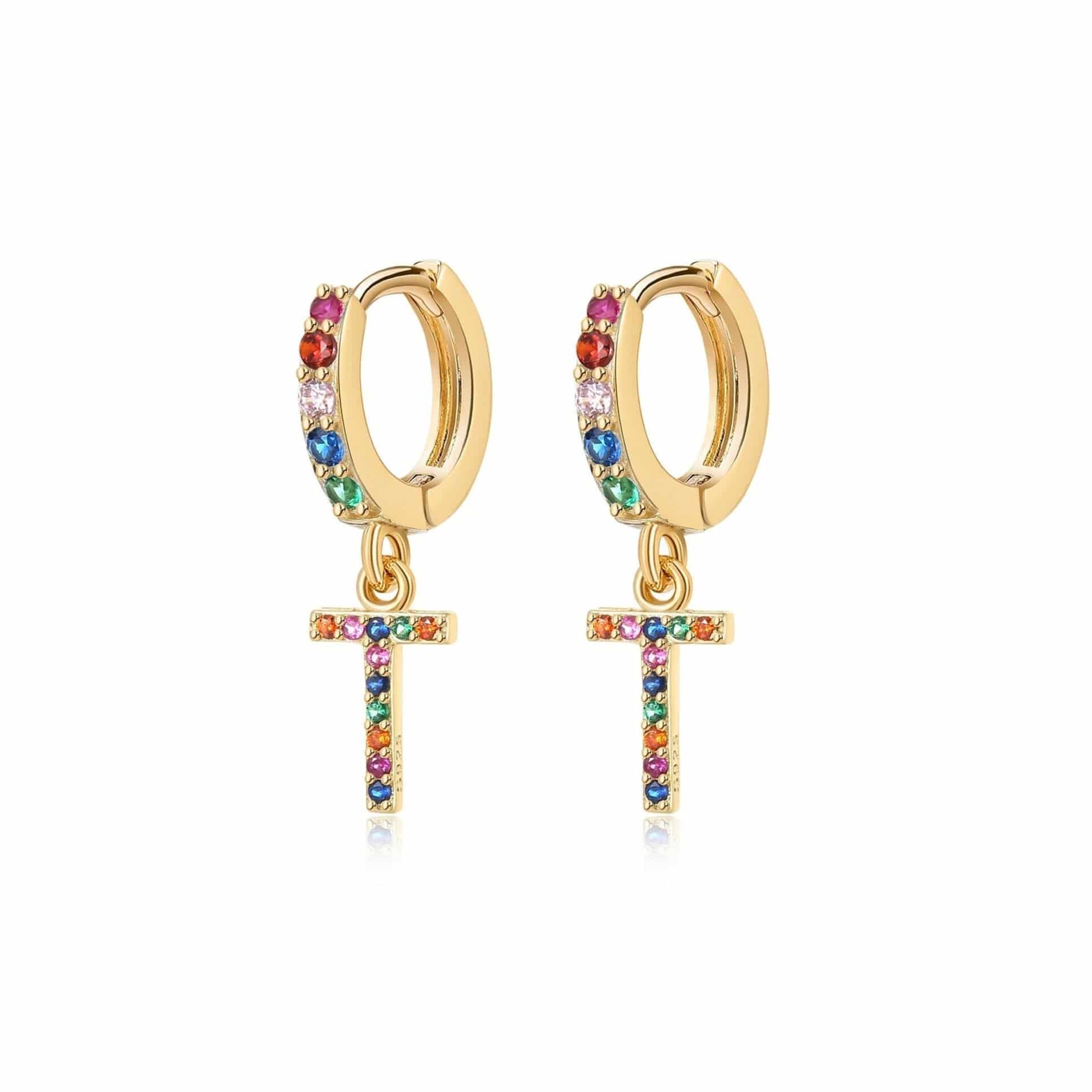 Pendientes Initial Rainbow Hoops